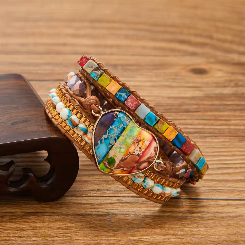 Zenitha Radiance – Pulsera envolvente de jaspe imperial arcoíris para la positividad y la autoexpresión