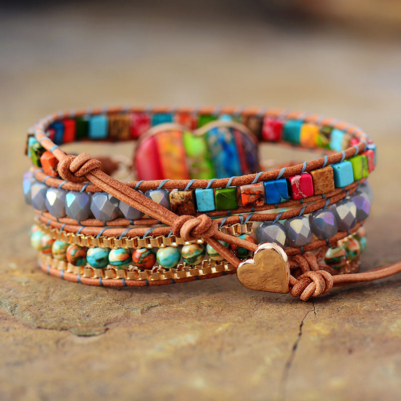 Zenitha Radiance – Pulsera envolvente de jaspe imperial arcoíris para la positividad y la autoexpresión