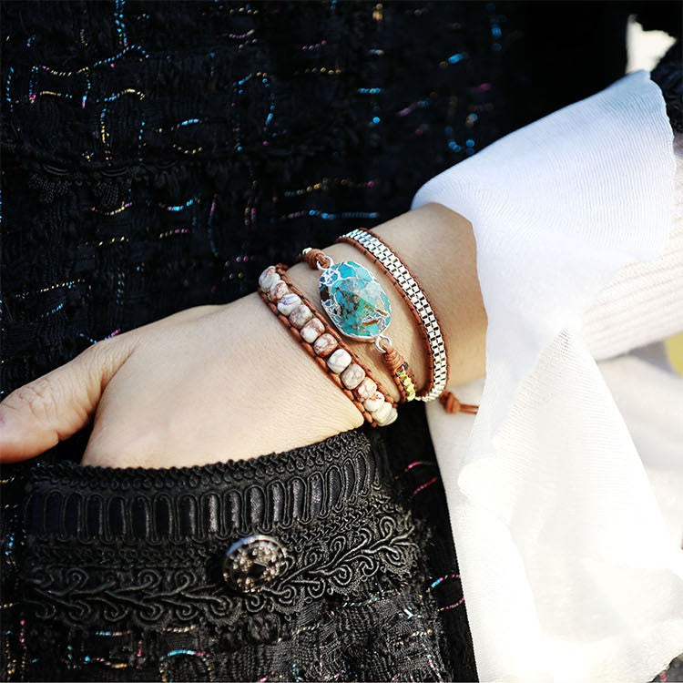 Zenitha Bohemian Tranquility – Turquoise Leather Wrap Bracelet for Calm & Confidence