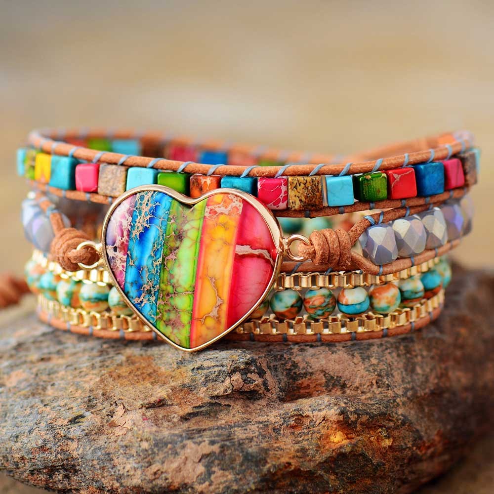 Zenitha Radiance – Pulsera envolvente de jaspe imperial arcoíris para la positividad y la autoexpresión