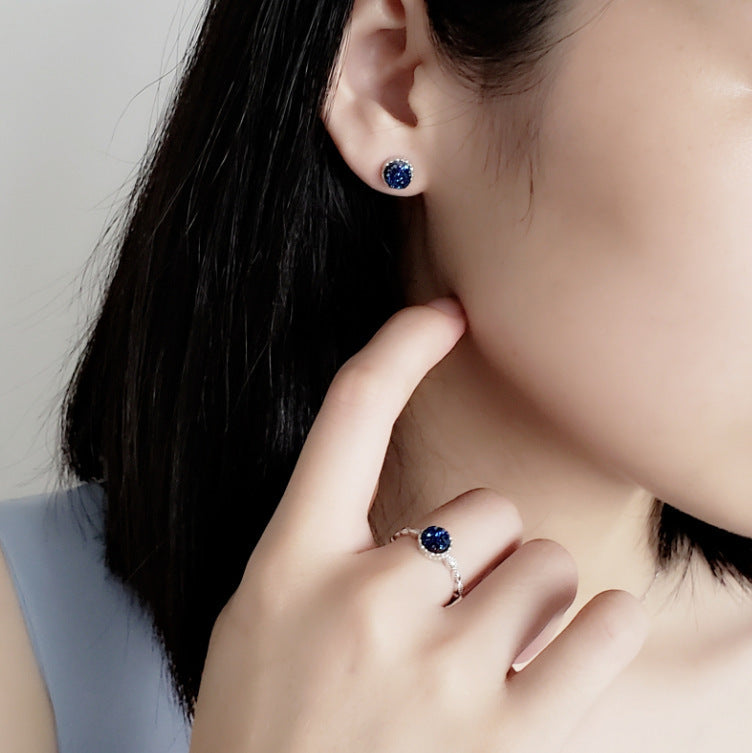 Conjunto de joyas Zenitha Midnight Bloom: Elegancia pura en azul intenso