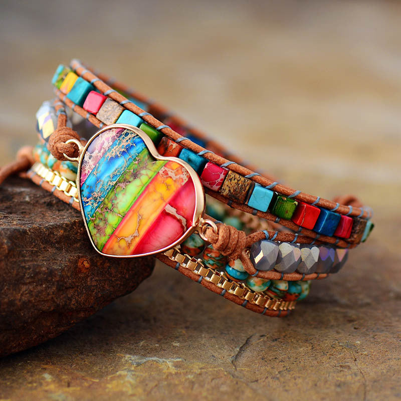 Zenitha Radiance – Pulsera envolvente de jaspe imperial arcoíris para la positividad y la autoexpresión