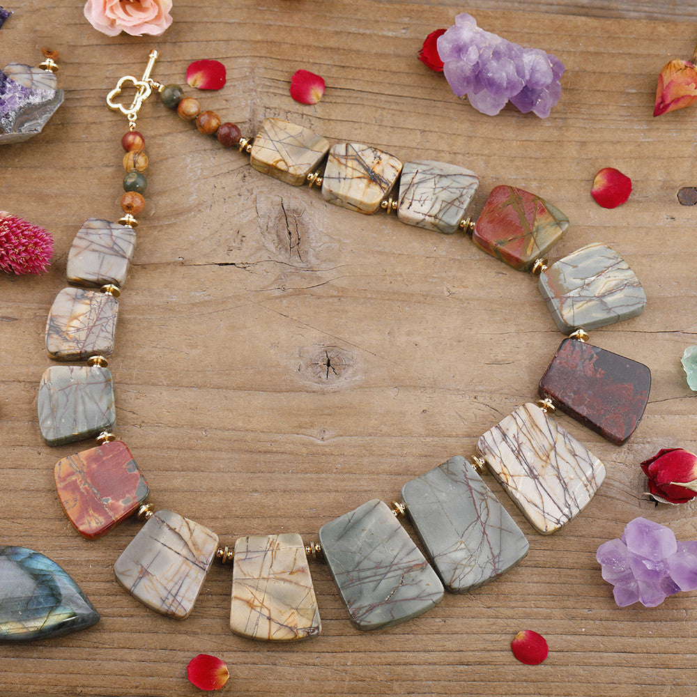 Zenitha Imperial Harmony – Multi-Stone Jasper Collar Necklace for Tranquility & Style