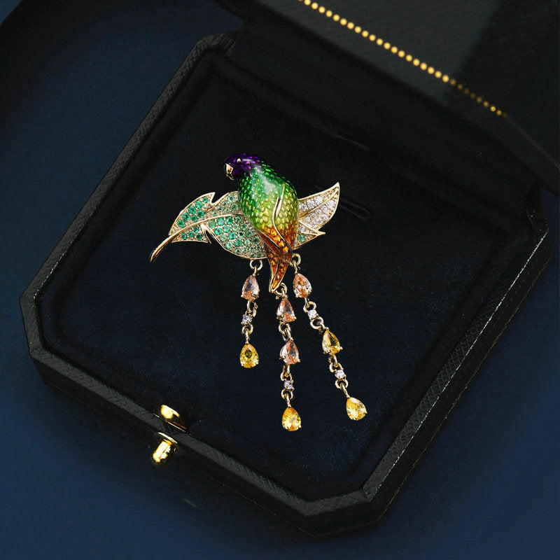 Zenitha Luminara Parrot Brooch – A Symphony of Color and Elegance