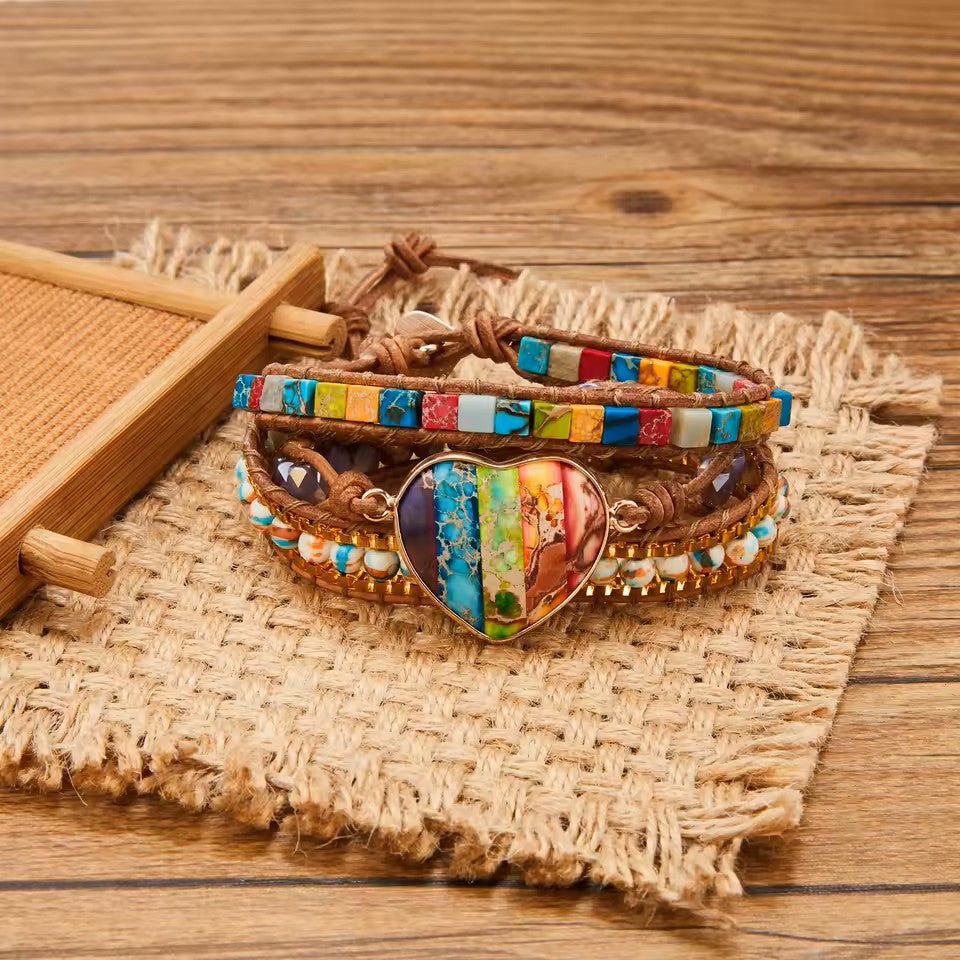 Zenitha Radiance – Pulsera envolvente de jaspe imperial arcoíris para la positividad y la autoexpresión