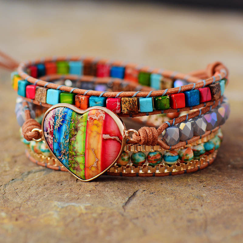 Zenitha Radiance – Pulsera envolvente de jaspe imperial arcoíris para la positividad y la autoexpresión