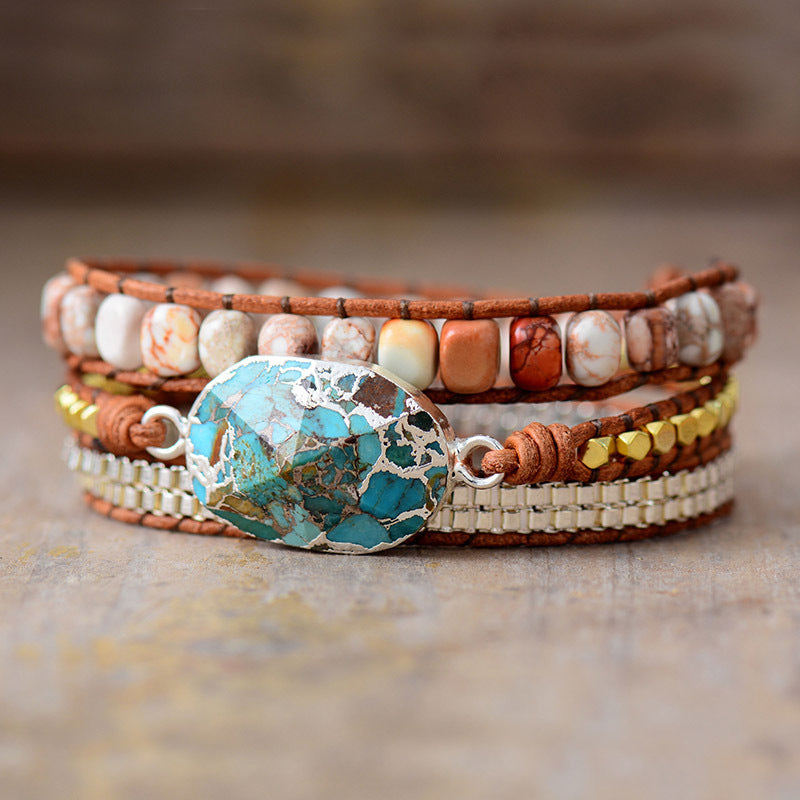 Zenitha Bohemian Tranquility – Turquoise Leather Wrap Bracelet for Calm & Confidence