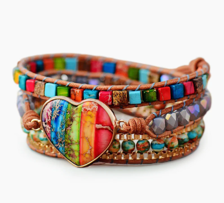 Zenitha Radiance – Pulsera envolvente de jaspe imperial arcoíris para la positividad y la autoexpresión