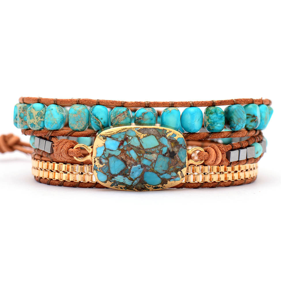 Zenitha Bohemian Tranquility – Turquoise Leather Wrap Bracelet for Calm & Confidence