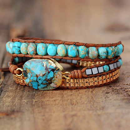 Zenitha Bohemian Tranquility – Turquoise Leather Wrap Bracelet for Calm & Confidence