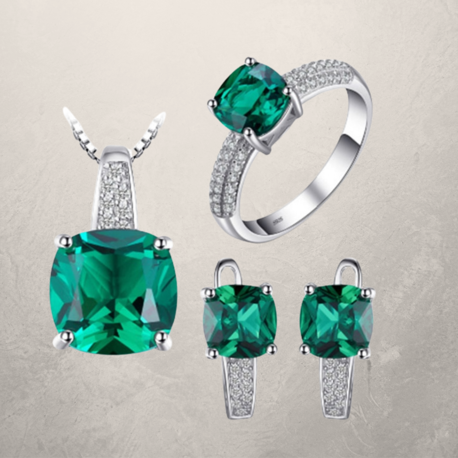 Conjunto de joyas Zenitha Emerald Glow: claridad audaz, gracia atemporal