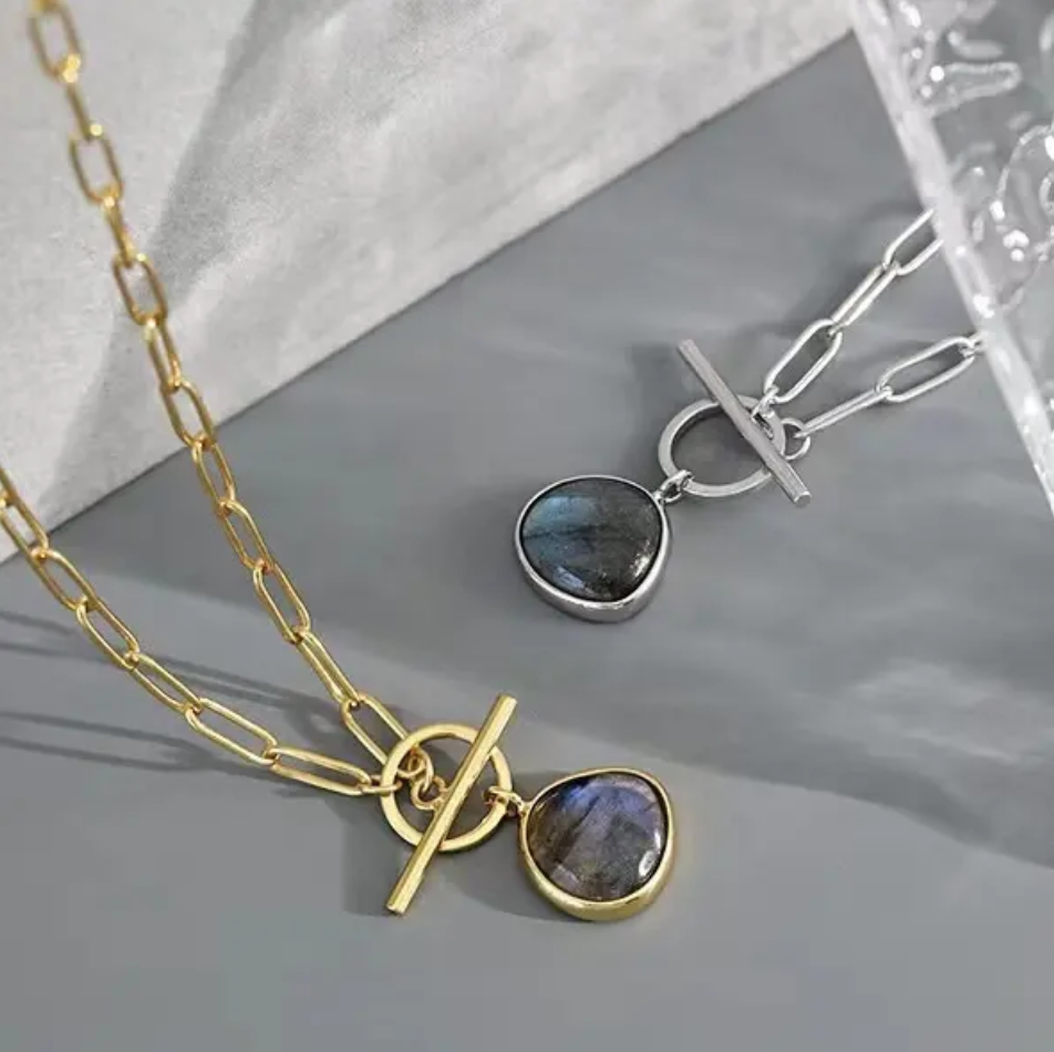 Zenitha Clarity Chain – Versilberte Labradorit-Halskette für Transformation und Intuition